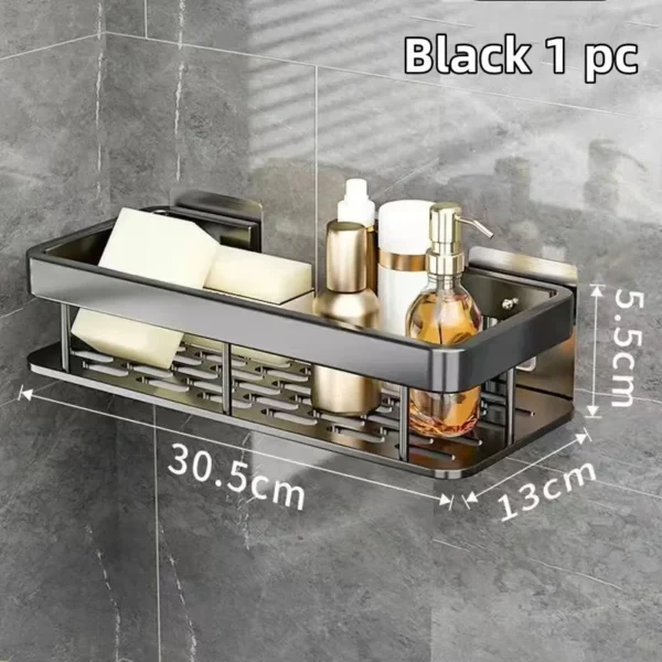 tablette murale noire et argentée pour salle de bain